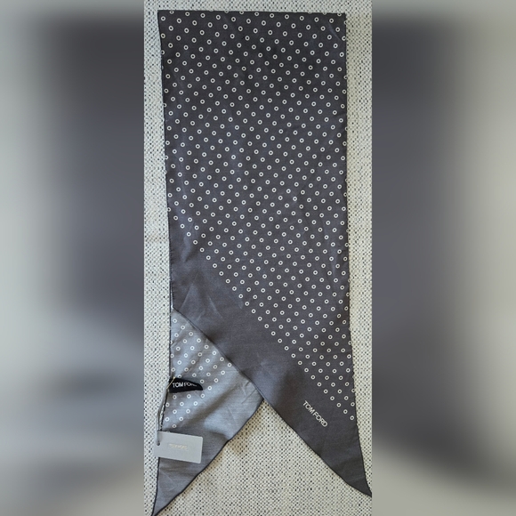 NWT TOM FORD Gray and White Polka Dot Silk Neck Scarf Size:OS Made In Italy - Picture 10 of 10